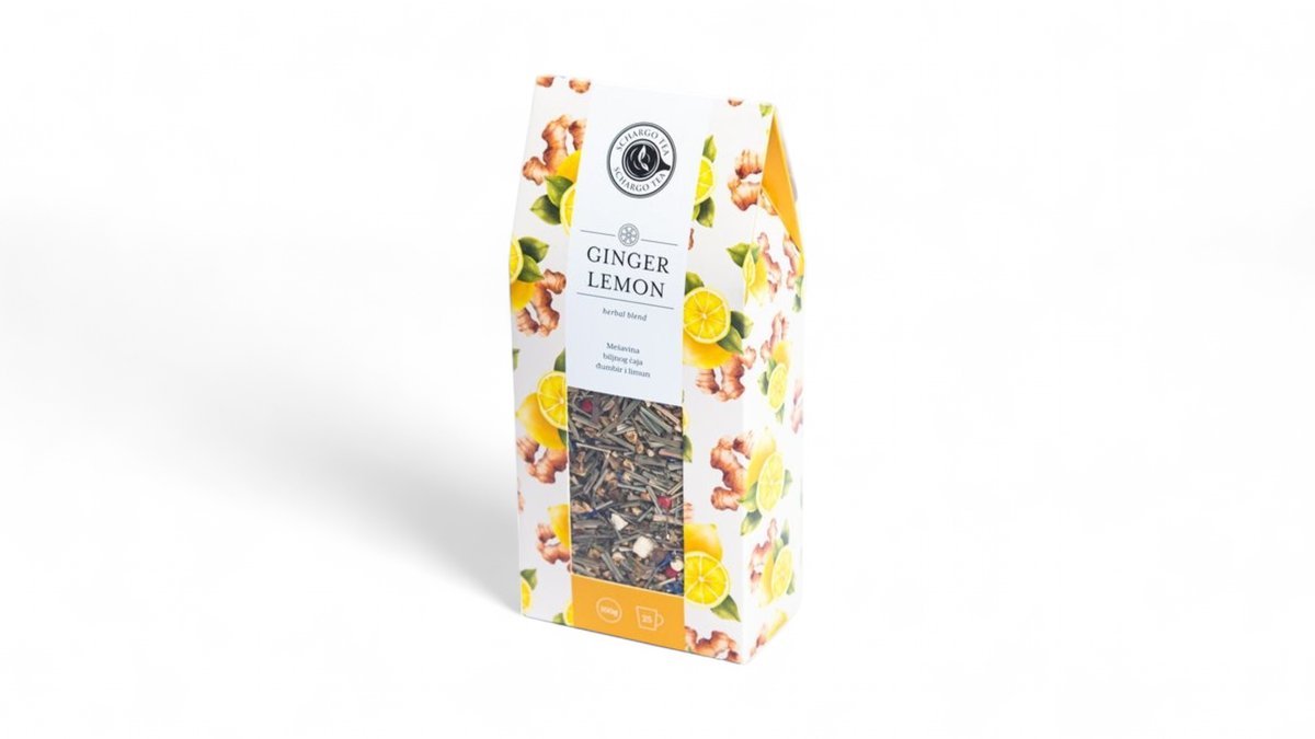 68713d90674981ac30f93985 Schargo Tea Herbal Blend Ginger Lemon krupno sečen čaj 100g - Slika 1