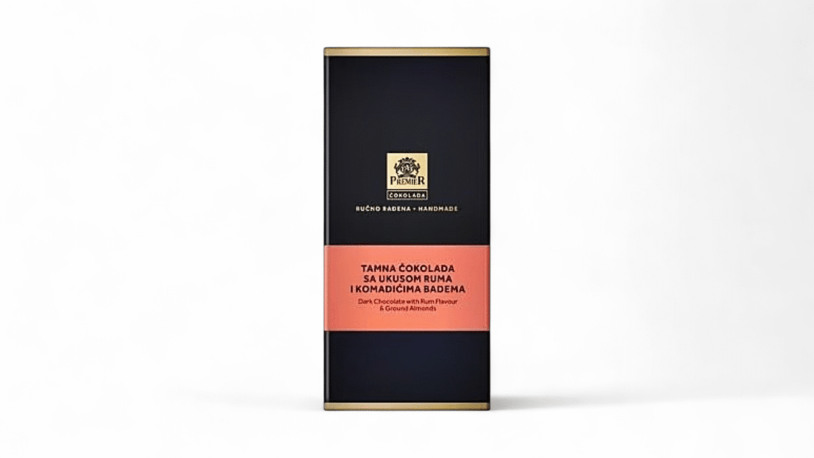 68efafaf402d917b80ad9670 Premier Tamna Čokolada Rum & Pečeni Badem 100g - Slika 1